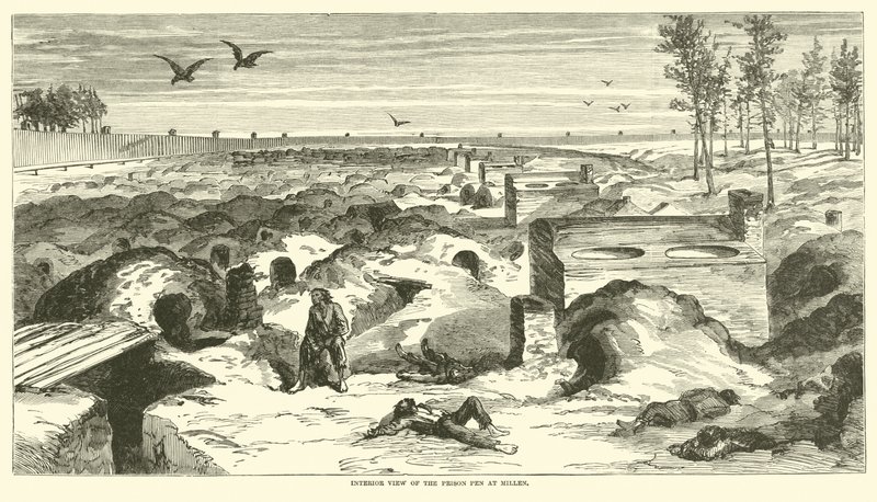 Interior View of the Prison Pen at Millen, November 1864 by American School