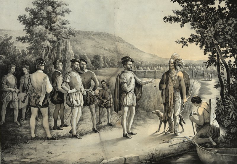 Jacques Cartier, His First Interview with the Indians at Hochelaga Now Montreal in 1535 by American School