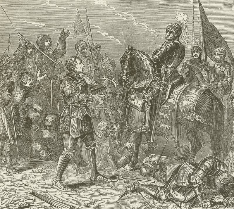Lord Stanley Bringing the Crown of Richard to Richmond, After the Battle of Bosworth by American School
