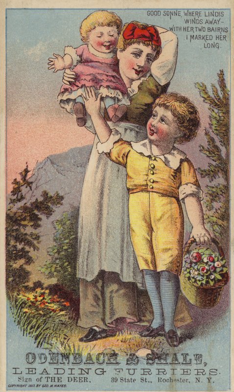 Mother and Two Children Standing on Hill by American School
