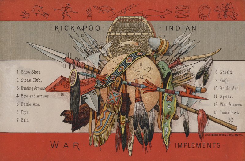Native American war implements by American School