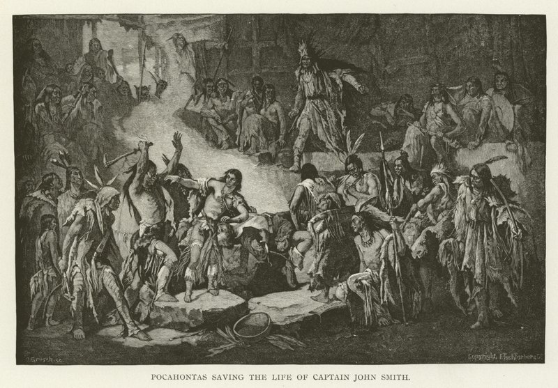 Pocahontas saving the life of Captain John Smith by American School