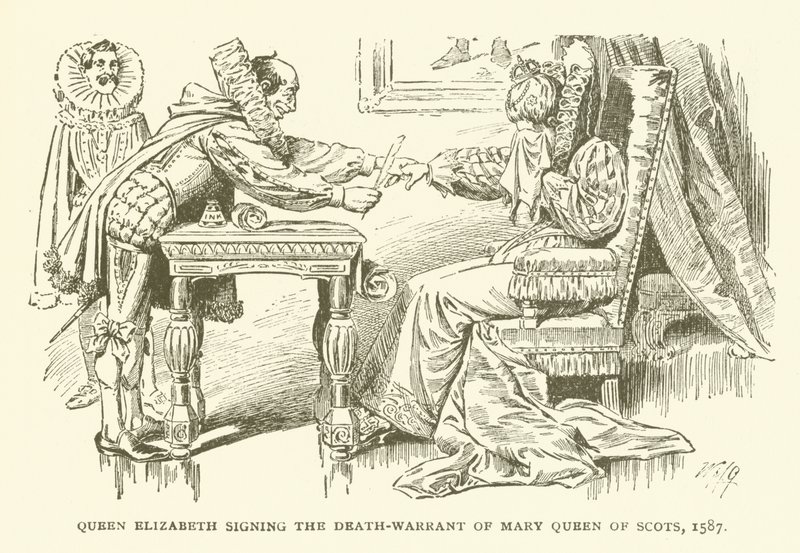 Queen Elizabeth signing the Death-Warrant of Mary Queen of Scots, 1587 by American School
