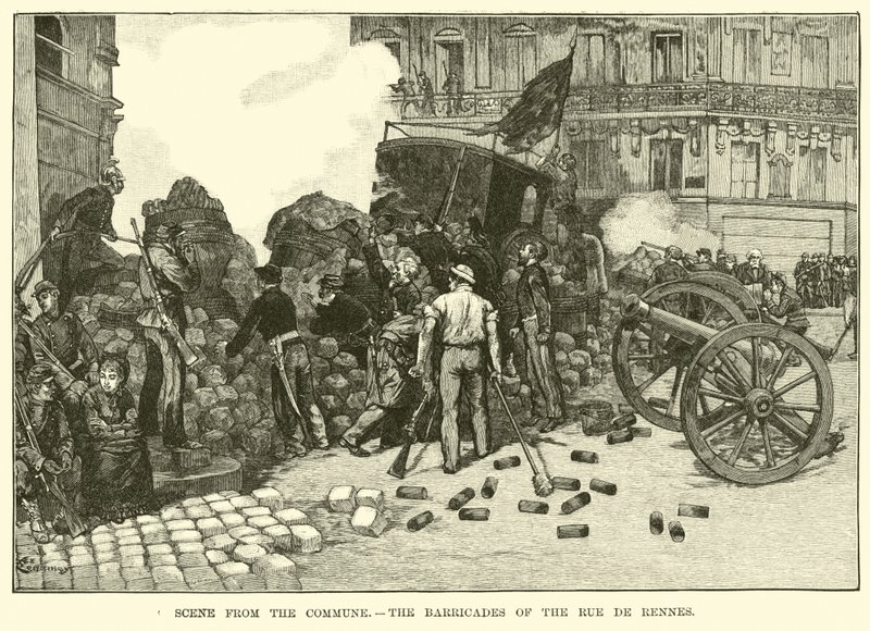 Scene from the Commune, the barricades of the Rue de Rennes by American School