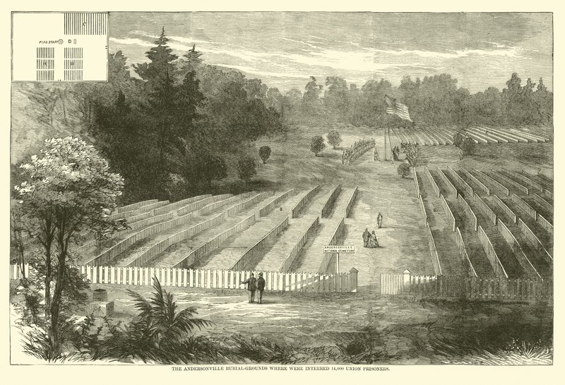 The Andersonville Burial-Grounds where were Interred 14,000 Union Prisoners, May 1865 by American School