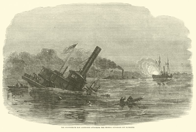 The Confederate Ram Albemarle Attacking the Federal Gun-Boats off Plymouth, October 1864 by American School