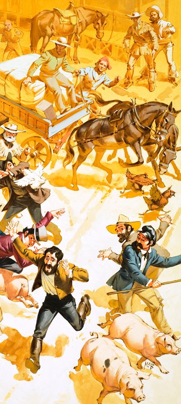 A man runs through the streets of San Francisco announcing the discovery of gold by Angus McBride