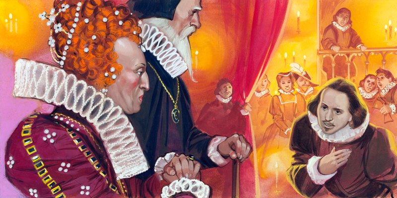 Shakespeare being presented to Queen Elizabeth I by Angus McBride