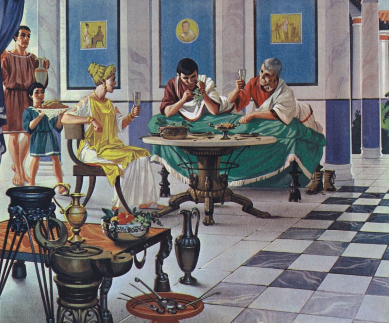 Wealthy Roman family, enjoying a meal by Angus McBride