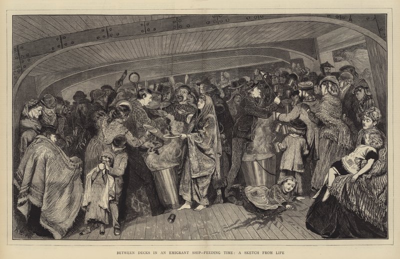 Between Decks in an Emigrant Ship, Feeding Time by Arthur Boyd Houghton