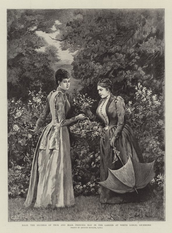 HRH the Duchess of Teck and HSH Princess May in Garden at White Lodge, Richmond by Arthur Hopkins