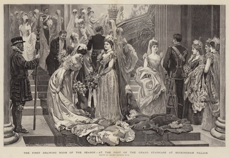 The First Drawing Room of the Season, at the Foot of the Grand Staircase at Buckingham Palace by Arthur Hopkins