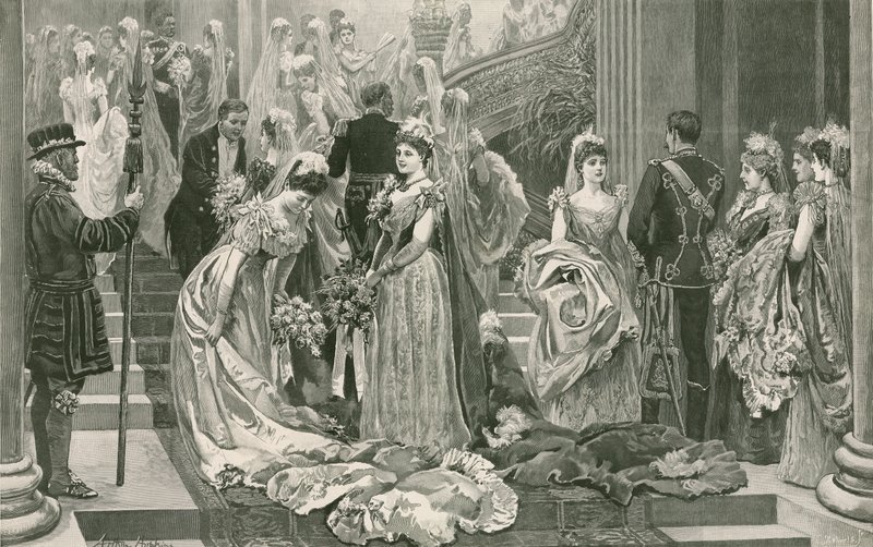 The First Drawing Room of the Season, at the Foot of the Grand Staircase at Buckingham Palace by Arthur Hopkins