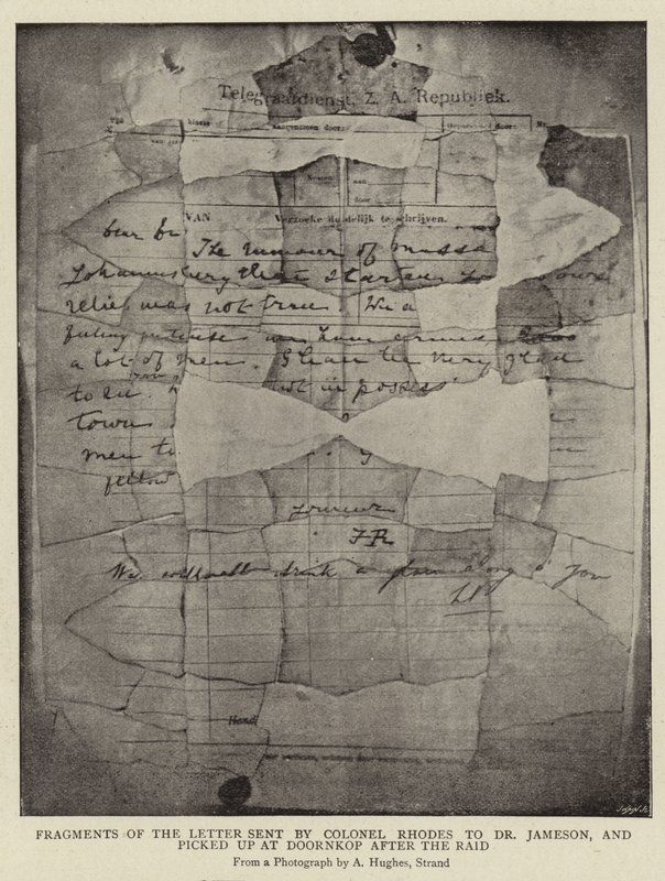 Fragments of the Letter Sent by Colonel Rhodes to Dr Jameson, and Picked Up at Doornkop After the Raid by Arthur Hughes