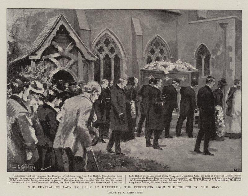 The Funeral of Lady Salisbury at Hatfield, the Procession from the Church to the Grave (litho) by Arthur Kemp Tebby