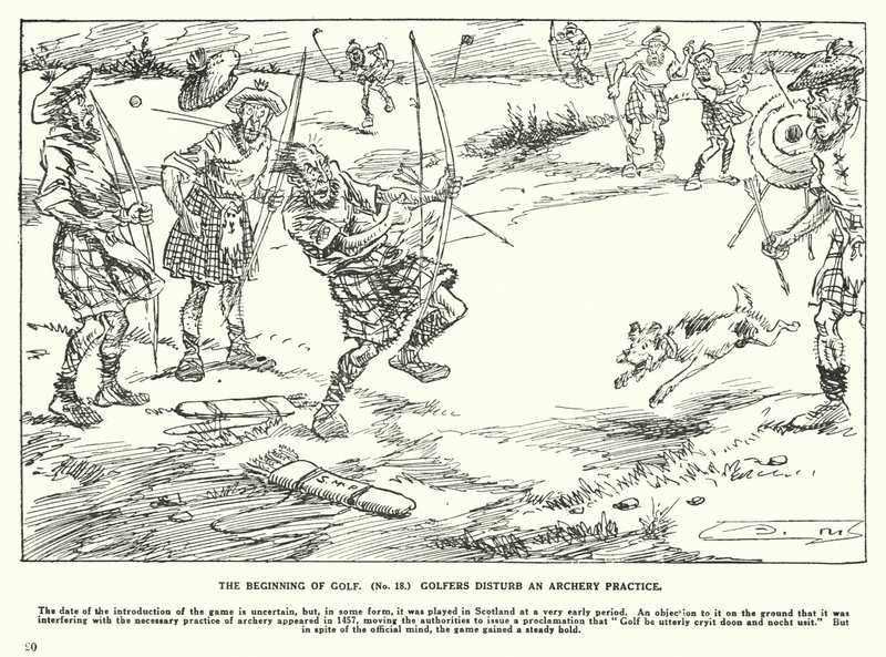 The Beginning of Golf, Golfers disturb an Archery Practice by Arthur Moreland