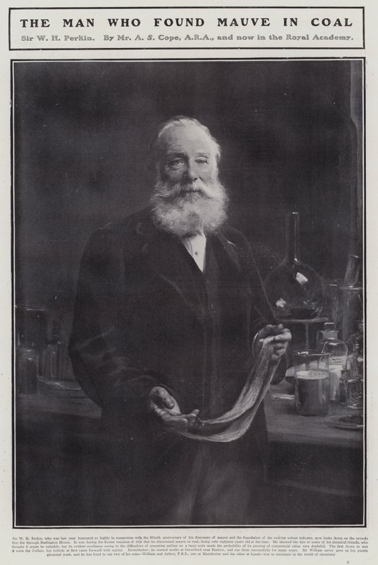 William Henry Perkin, English chemist who discovered the first synthetic organic dye, mauveine by Arthur Stockdale Cope