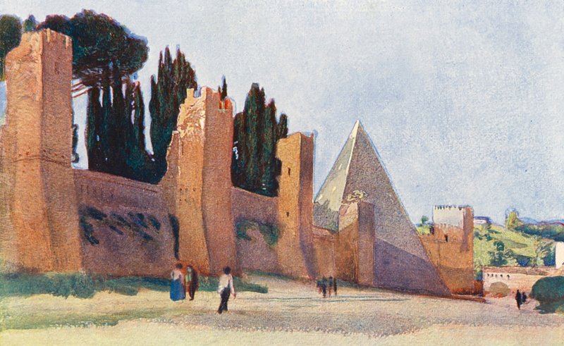 Rome: Aurelian Wall with Pyramid of Caius Cestius by Aubrey Waterfield