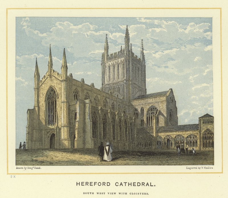 Hereford Cathedral, south west view with cloisters by Benjamin Baud