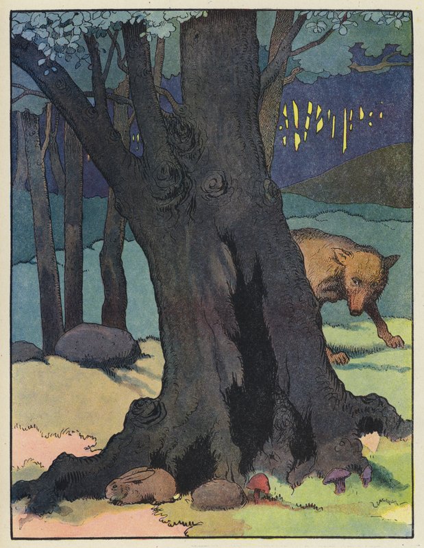 Wolf Stalking a Rabbit by Benjamin Rabier