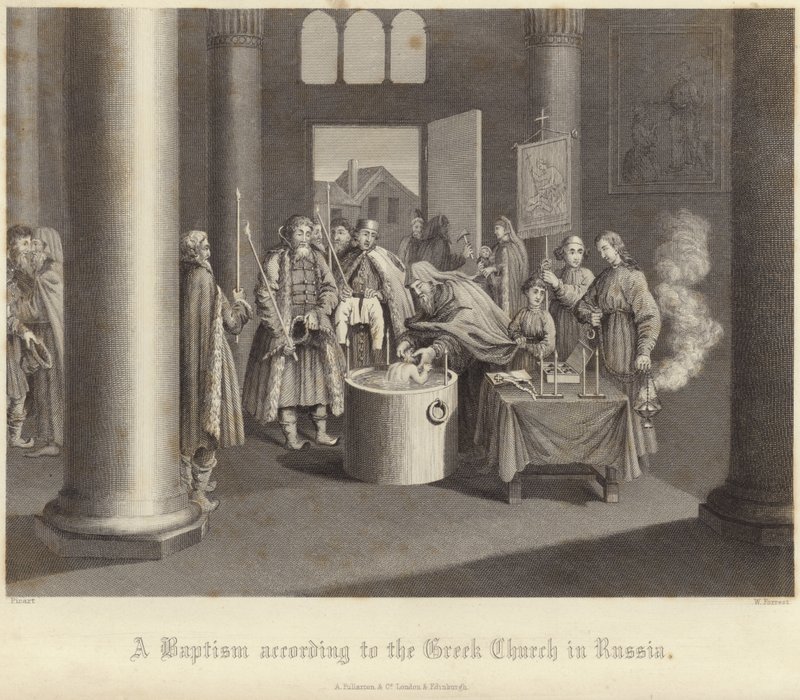 A Baptism According to the Greek Church in Russia by Bernard Picart