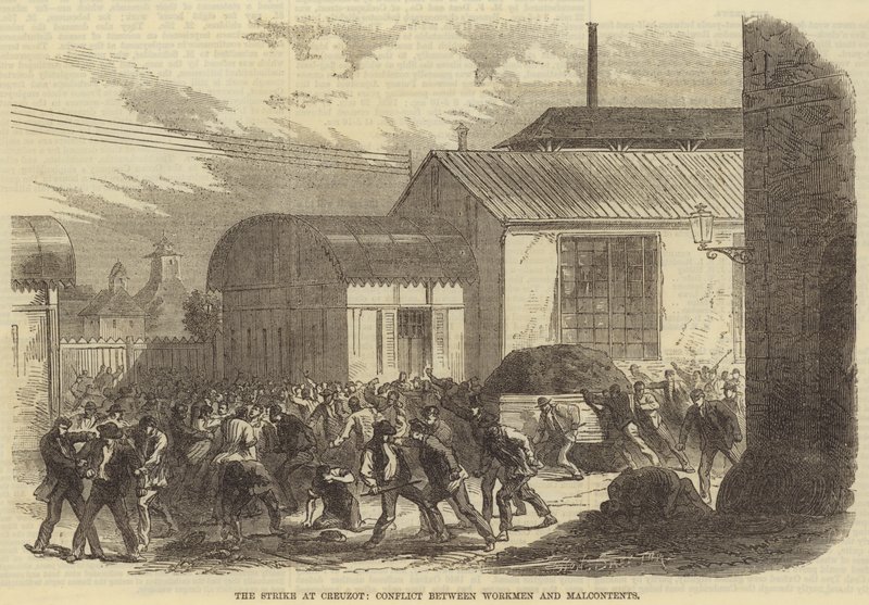 The Strike at Creuzot, Conflict between Workmen and Malcontents by Burn Smeeton