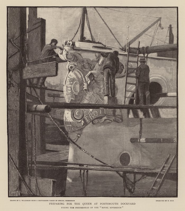 Preparing for Queen Victoria at Portsmouth Dockyard by C.A. Wilkinson