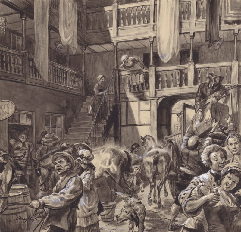 Courtyard of an inn, late 18th century by C.L. Doughty