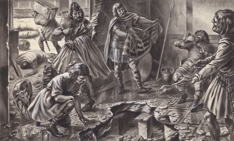 Saxons looting an old Roman villa by C.L. Doughty