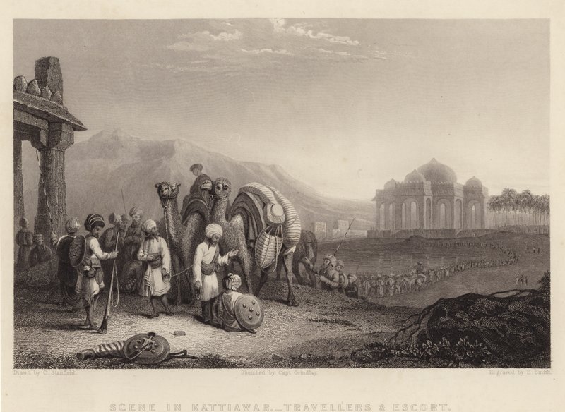 Scene in Kattiawar, Travellers and Escort by C. (after) Stanfield