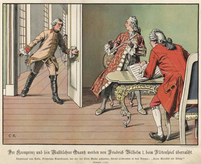 Crown Prince Frederick of Prussia Surprised by His Father, the King, While at Flute Practice by Carl Röchling