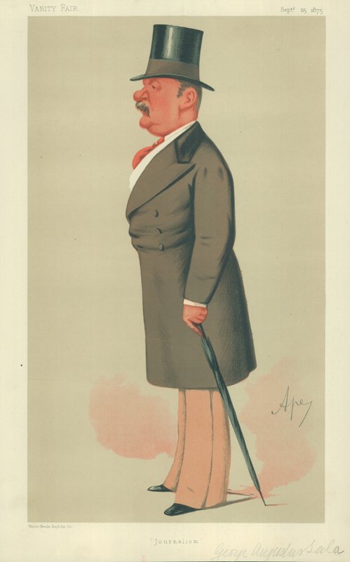 Mr George Augustus Sala, Journalism, 25 September 1875, Vanity Fair Cartoon by Carlo Pellegrini