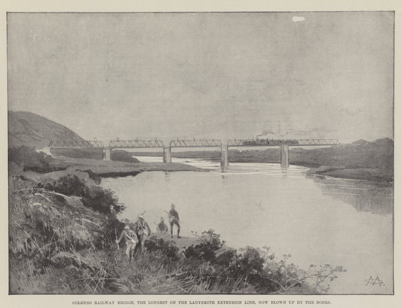 Colenso Railway Bridge, the Longest on the Ladysmith Extension Line, Now Blown Up by the Boers by Charles Auguste Loye