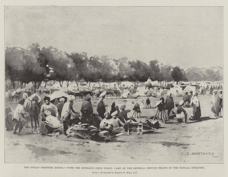 The Indian Frontier Rising, with the Mohmand Field Force, Camp of the Imperial Service Troops of the Patiala Infantry by Charles Auguste Loye