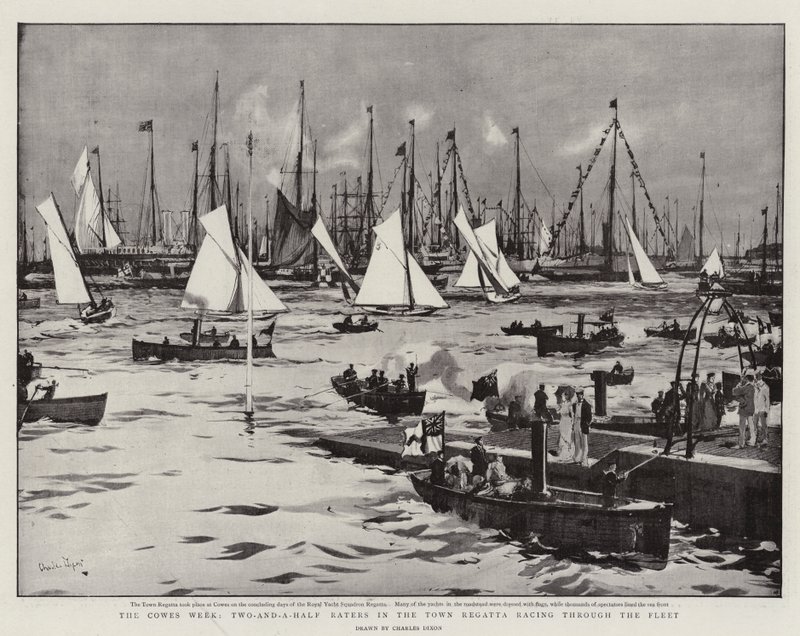 The Cowes Week, Two-and-a-Half Raters in the Town Regatta Racing Through the Fleet by Charles Edward Dixon