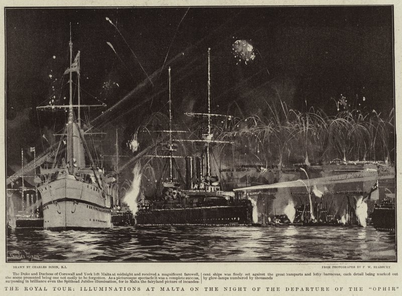 The Royal Tour, Illuminations at Malta on the Night of the Departure of the Ophir by Charles Edward Dixon