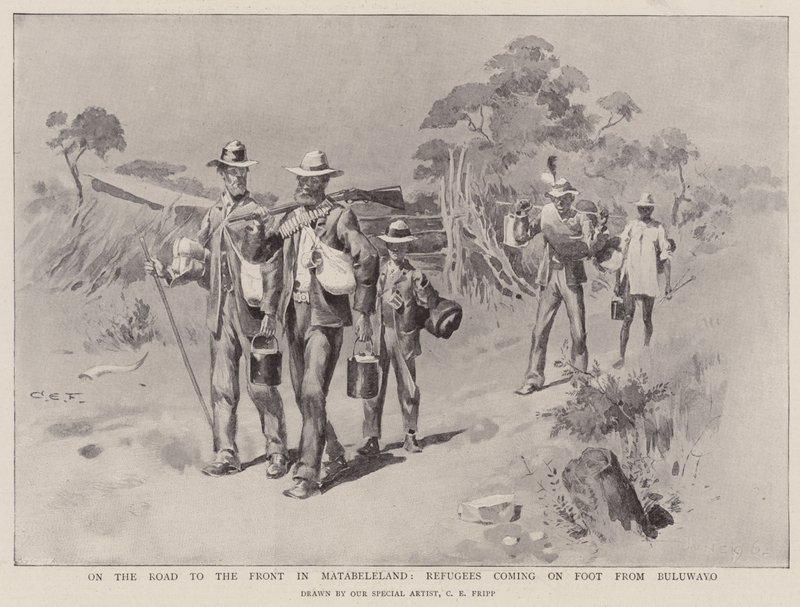 On the Road to the Front in Matabeleland, Refugees coming on Foot from Buluwayo by Charles Edwin Fripp