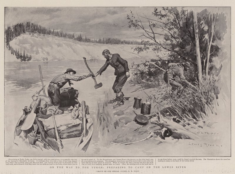 On the Way to the Yukon, preparing to Camp on the Lewes River by Charles Edwin Fripp