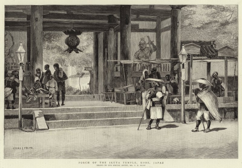 Porch of the Ikuta Temple, Kobe, Japan by Charles Edwin Fripp