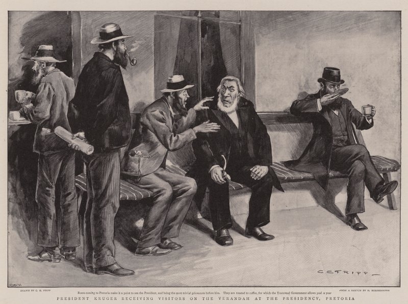President Kruger Receiving Visitors on the Verandah at the Presidency, Pretoria by Charles Edwin Fripp