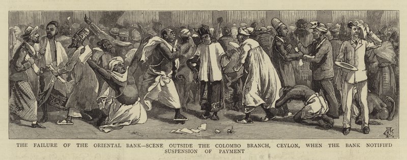 The Failure of the Oriental Bank, Scene outside the Colombo Branch, Ceylon, when the Bank notified Suspension of Payment by Charles Edwin Fripp