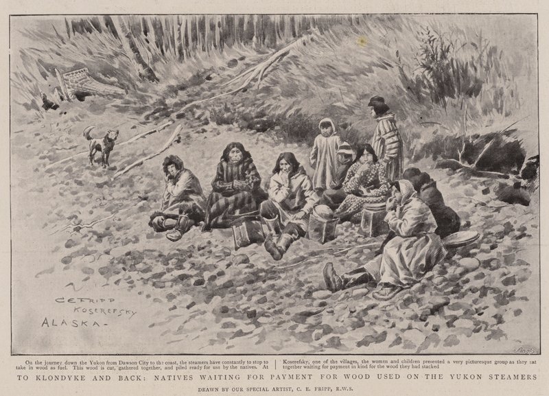 To Klondyke and Back, Natives waiting for Payment for Wood used on the Yukon Steamers by Charles Edwin Fripp