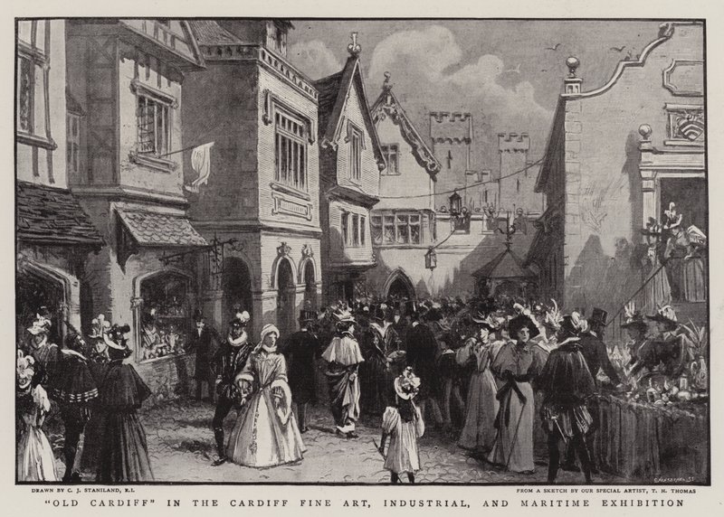 Old Cardiff in the Cardiff Fine Art, Industrial, and Maritime Exhibition by Charles J. Staniland