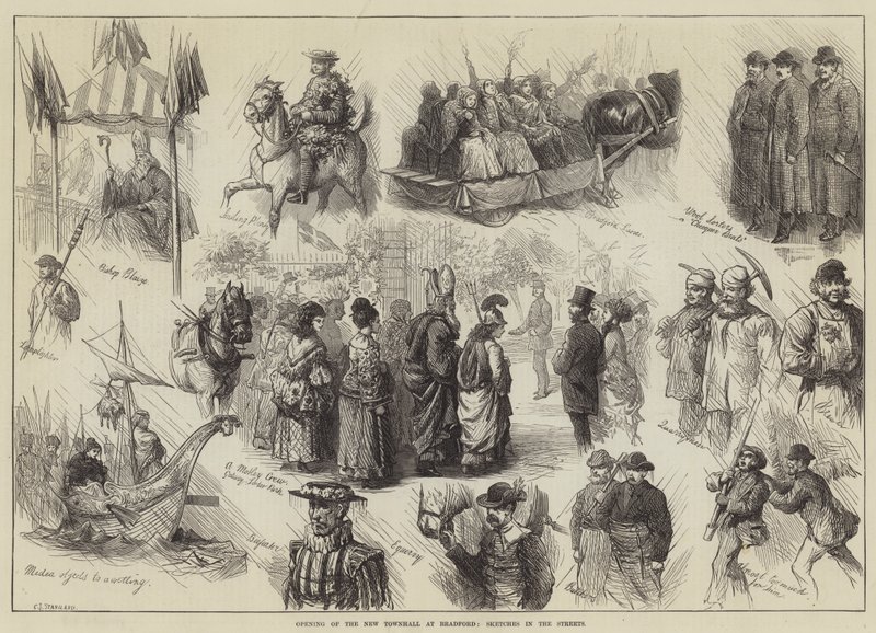 Opening of the New Townhall at Bradford, Sketches in the Streets by Charles J. Staniland