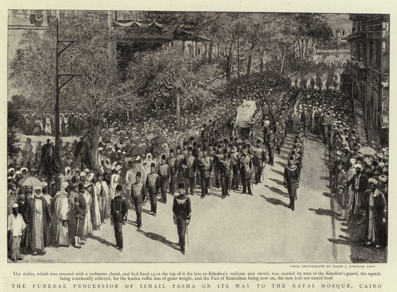 The Funeral Procession of Ismail Pasha on its Way to the Rafai Mosque, Cairo by Charles J. Staniland
