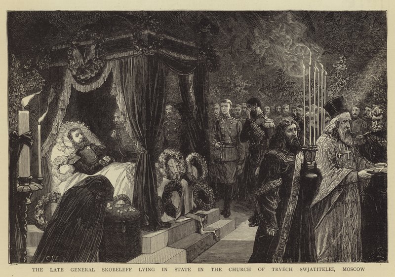 The Late General Skobeleff Lying in State in the Church of Tryech Swjatitelei, Moscow by Charles J. Staniland