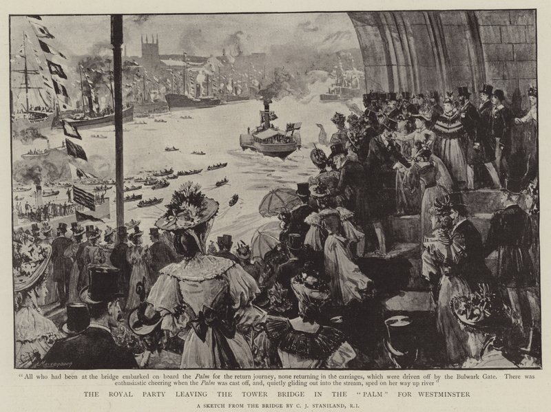The Royal Party Leaving the Tower Bridge in the Palm for Westminster by Charles J. Staniland