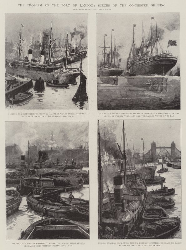 The Problem of the Port of London, Scenes of the Congested Shipping by Charles John de Lacy