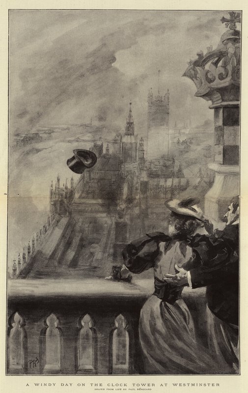 A Windy Day on the Clock Tower at Westminster by Charles Paul Renouard