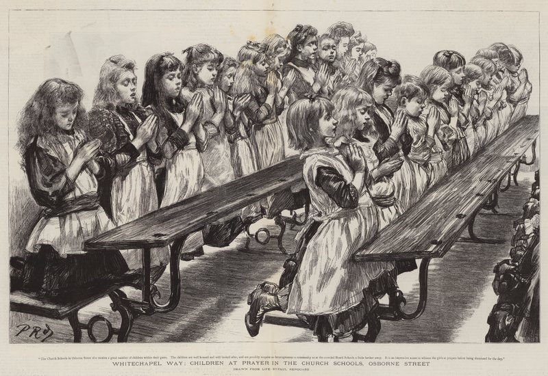 Whitechapel Way, Children at Prayer in the Church Schools, Osborne Street by Charles Paul Renouard
